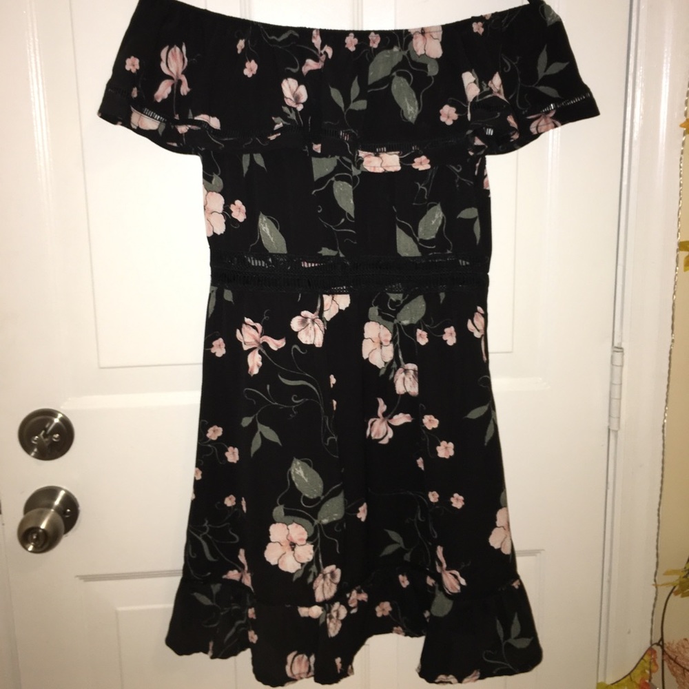 Black floral off the shoulder dress